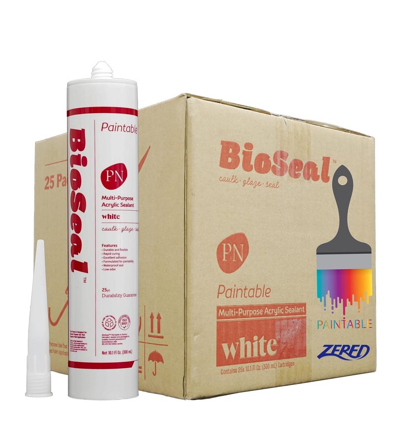 ZERED White BioSeal All Purpose Acrylic Latex Silicone Caulk -PAINTABLE- White Silicone Caulk 10.1oz Tube (25) - Image 1